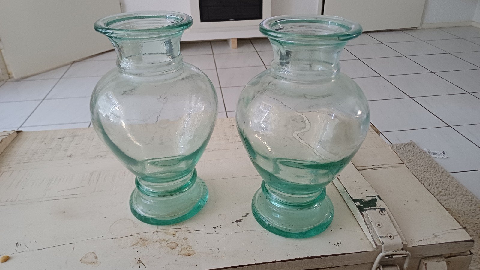 Prachtige set van 2 vintage glazen vazen., Ophalen, Zo goed als nieuw