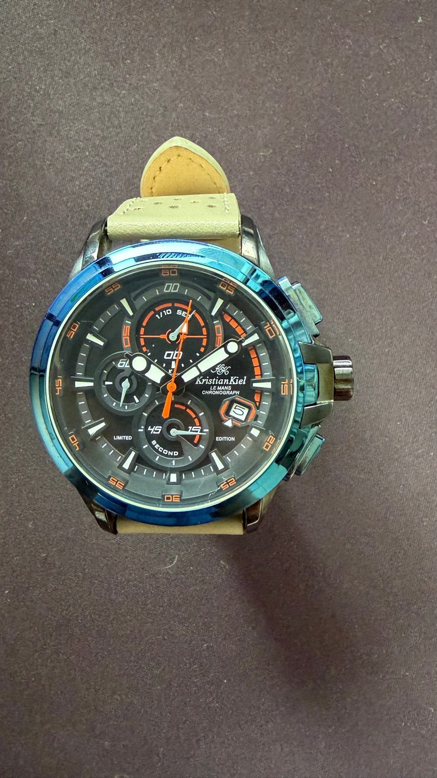 Kristian Kiel Lapmaster Chrono LeMans Limited Edition, Leer, Staal, Polshorloge, Zo goed als nieuw