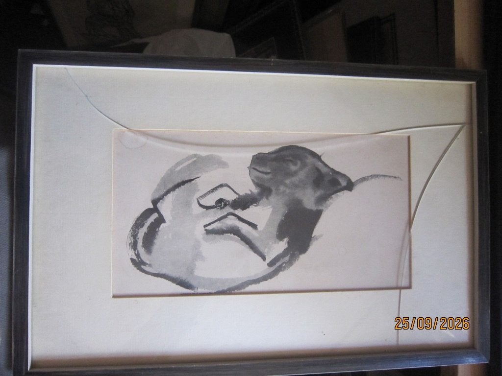 Johanna BOTTEMA, Aquarel/Litho/prent  van een PUP HONDJE, Antiek en Kunst, Ophalen, Dieren en Natuur, Overige techniek