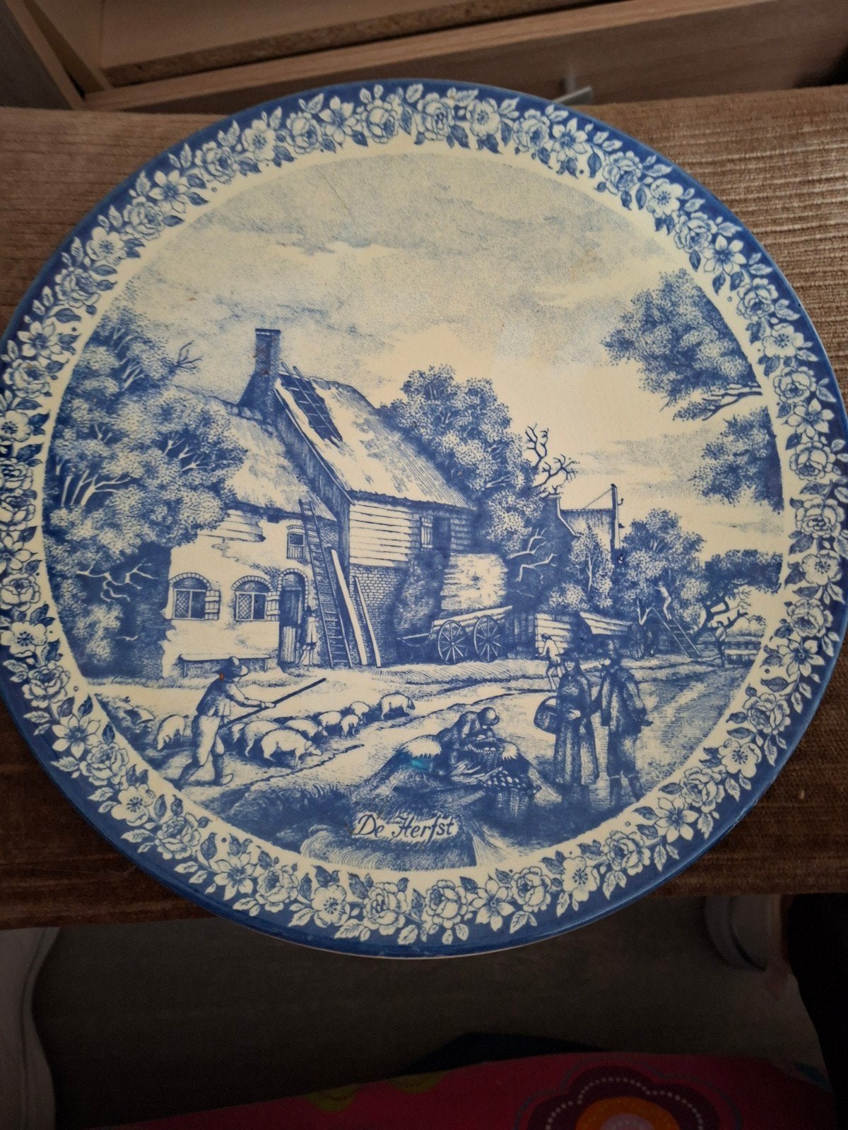 Delfts Blauw sierbord 'De Herfst' - Hollandse tafereel, Ophalen of Verzenden