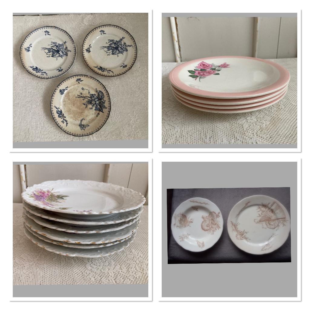 Brocante ontbijt- dessertbordjes / diepe- en dinerborden, Antiek en Kunst, Ophalen of Verzenden