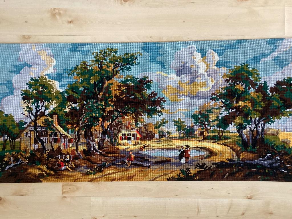 Borduurwerk, zeer groot, zijde, landschap, vintage, Ophalen, Gebruikt, Handborduren, Overige typen