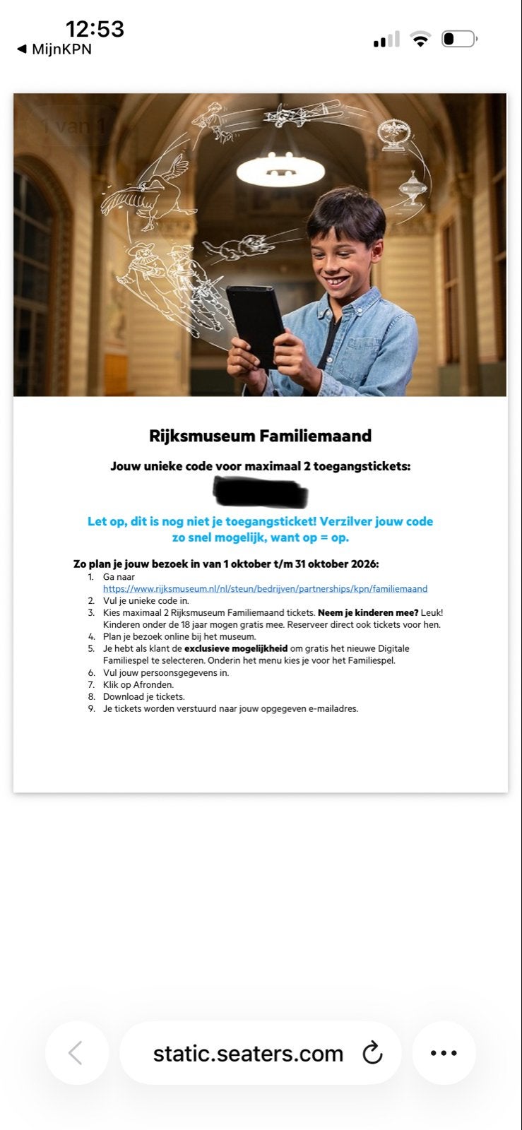 2 tuckets rijksmuseum, Twee personen, Ticket of Toegangskaart