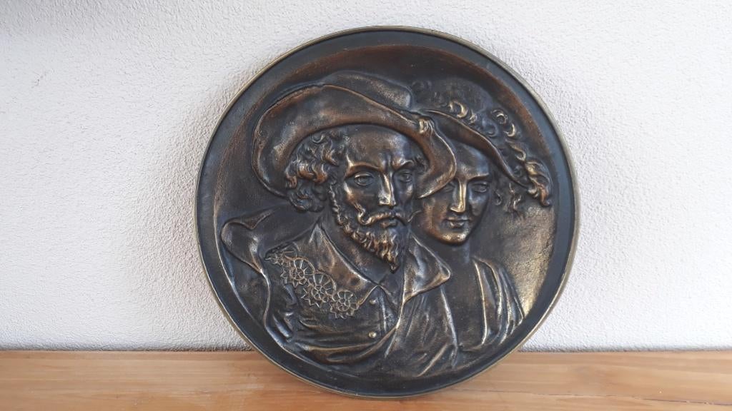 Koperen (wand)bord met Rubens en zijn vrouw, Ophalen, Ezel