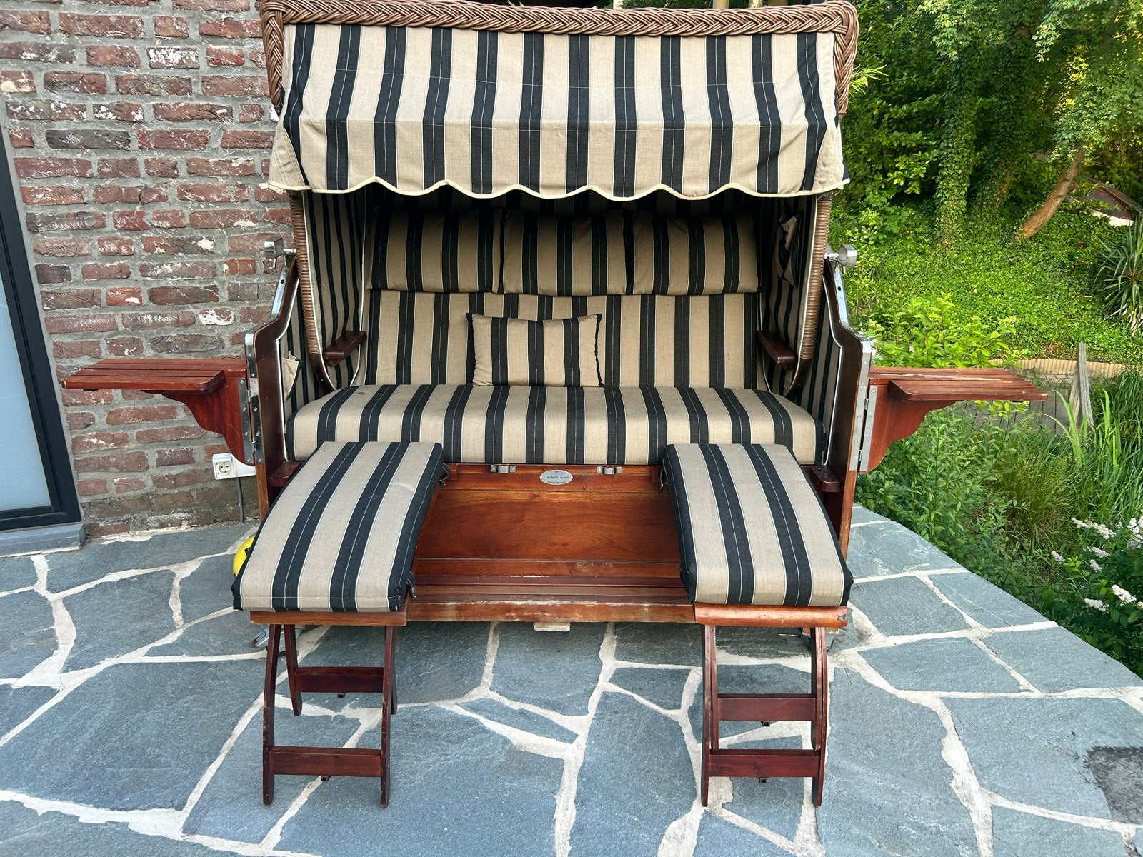 Strandbank voor 3 personen - donkergrijs/beige, Ophalen, Gebruikt, Hout
