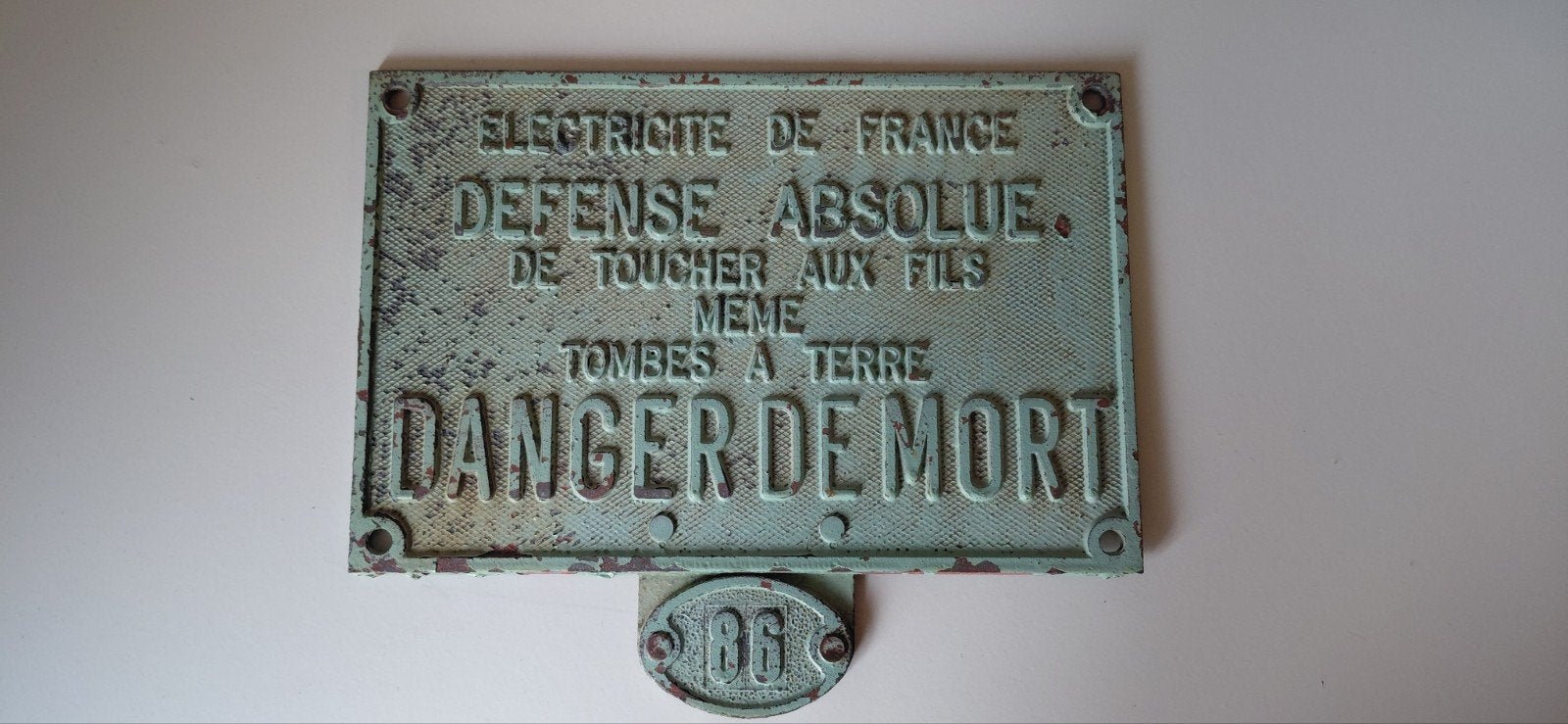 Antiek Frans Gietijzeren 'Danger de Mort' Bord, Antiek en Kunst, Ophalen of Verzenden