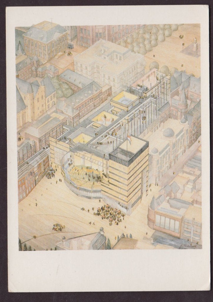 Den Haag  Nieuwbouw van de Tweede Kamer Tekening  Géza, Ophalen of Verzenden, 1980 tot heden, Gelopen, Zuid-Holland