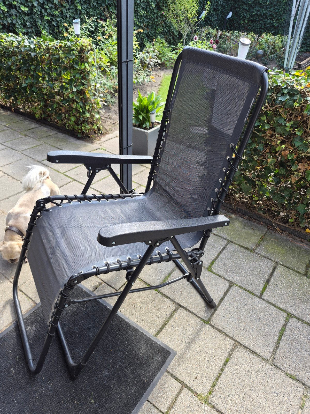 Verstelbare relaxstoel - Zwart 4 stuks half jaar oud, Ophalen of Verzenden, Zo goed als nieuw, Metaal, Inklapbaar