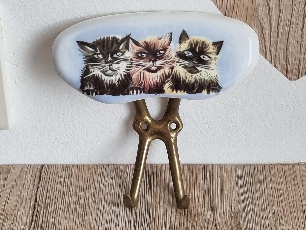 Mooie Zeldzame Vintage Kleding hanger Kapstokje Katten Poes, Wandkapstok, Gebruikt, Verzenden, Minder dan 100 cm