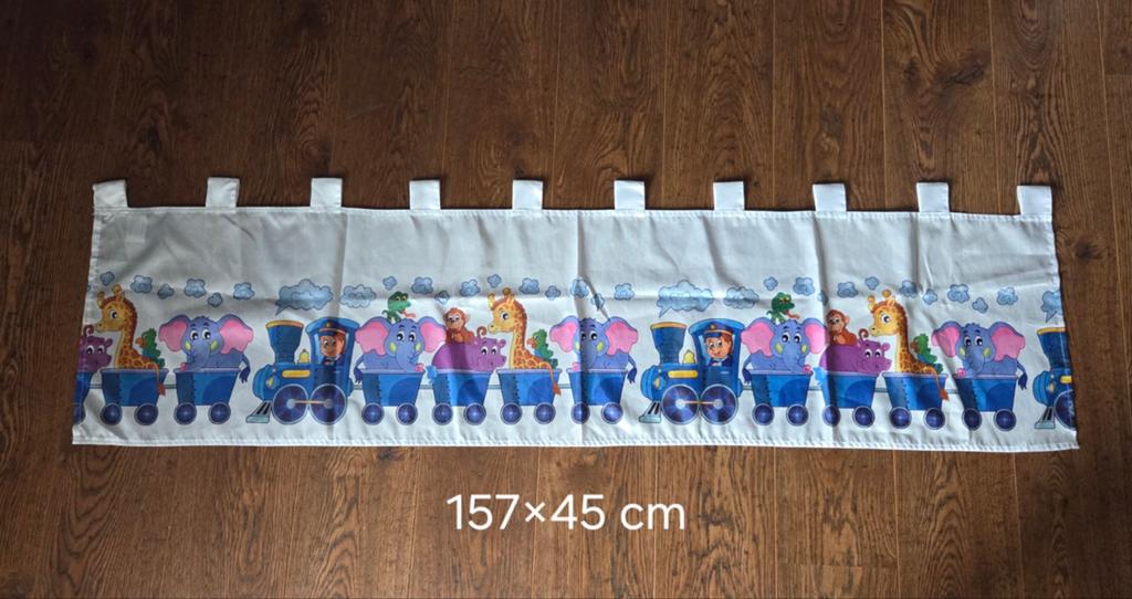 Kinder vitrage met treintjes en dieren (157x45 cm), Gebruikt, 150 tot 200 cm, Ophalen of Verzenden, Kindvriendelijk, Speels, Dieren