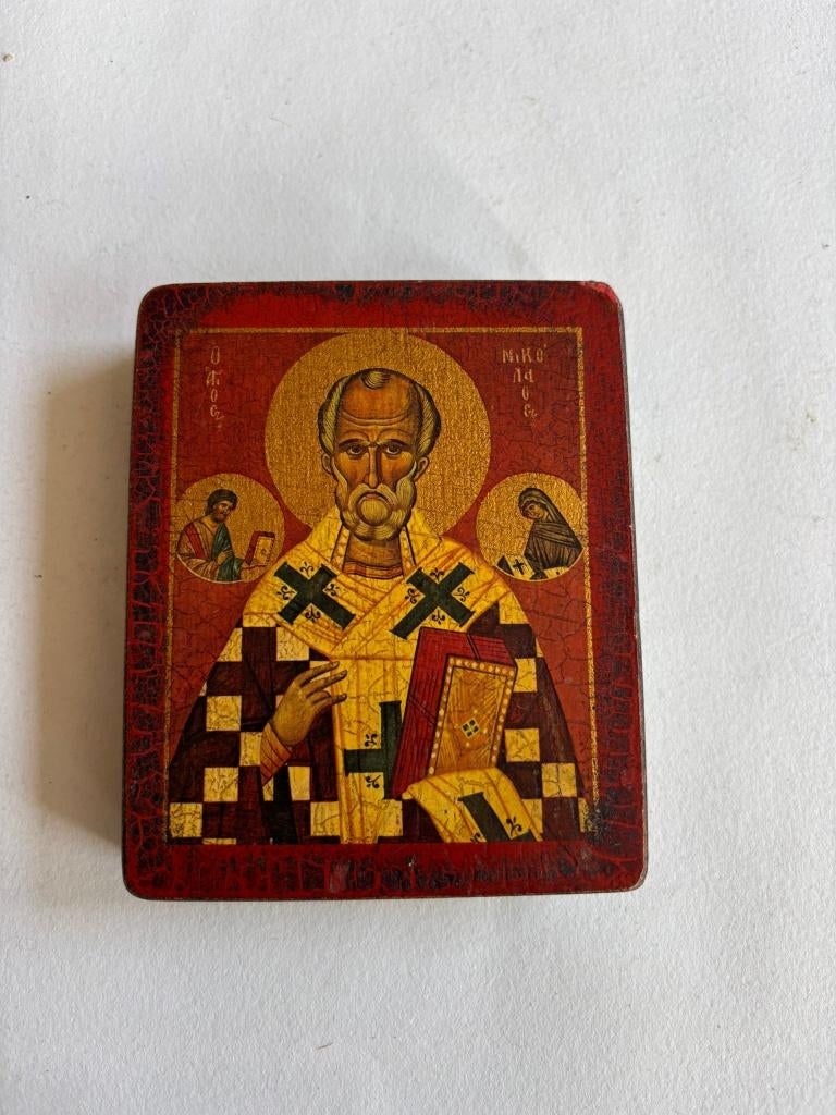 Byzantijnse Icoon van Sint-Nicolaas (ca. 1970–1990)., Antiek en Kunst, Antiek | Religie, Ophalen of Verzenden