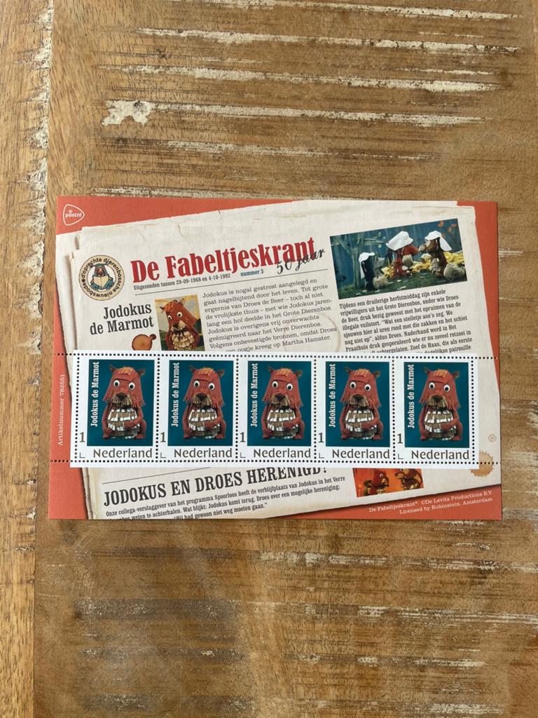 2018 Vel Pers PZ De Fabeltjeskrant Jodokus de Marmot PF., Postzegels en Munten, Ophalen of Verzenden, Na 1940, Postfris