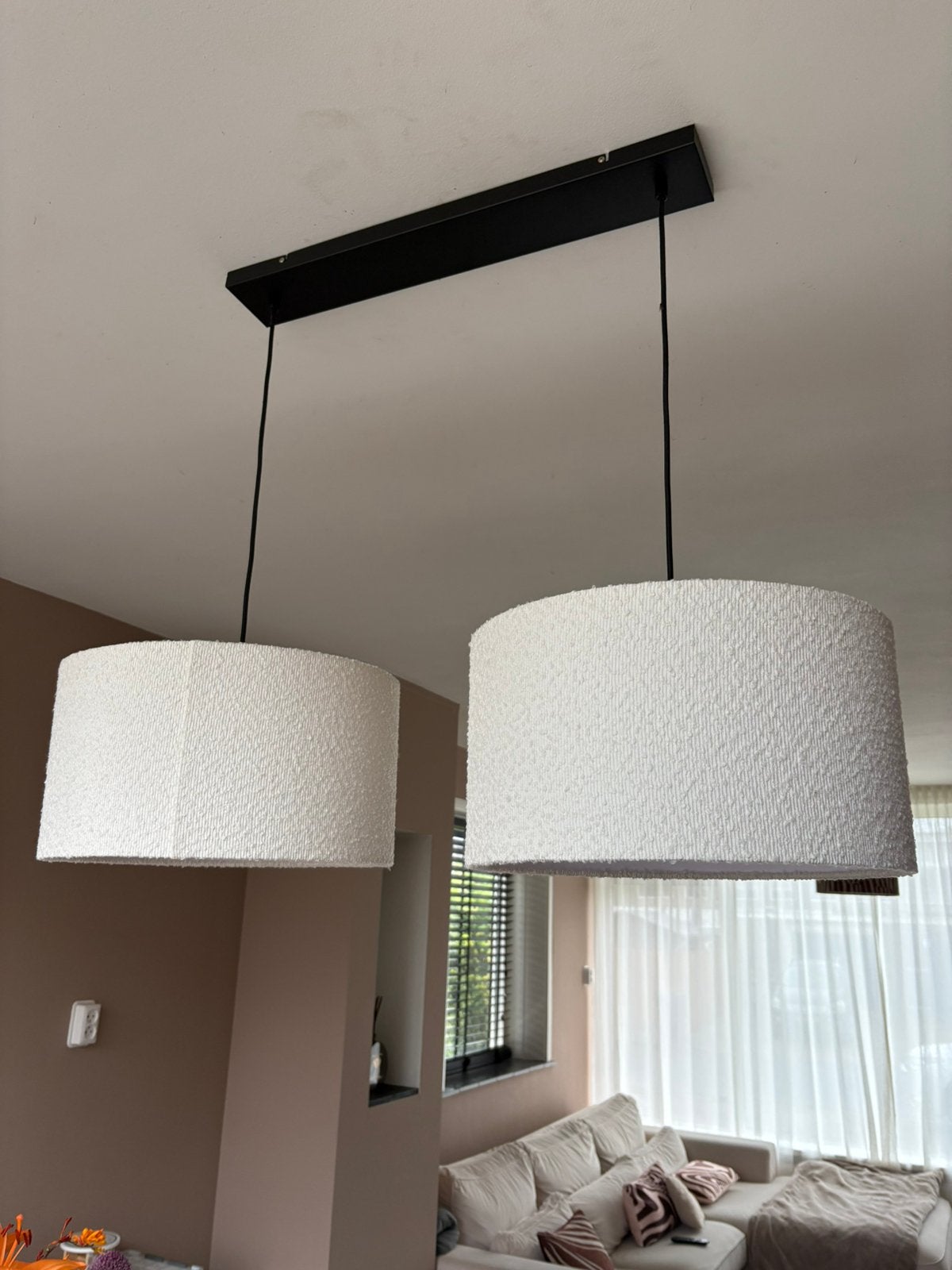 Bouclé plafond lamp, Huis en Inrichting, Lampen | Lampenkappen, Ophalen of Verzenden, Zo goed als nieuw, Rond