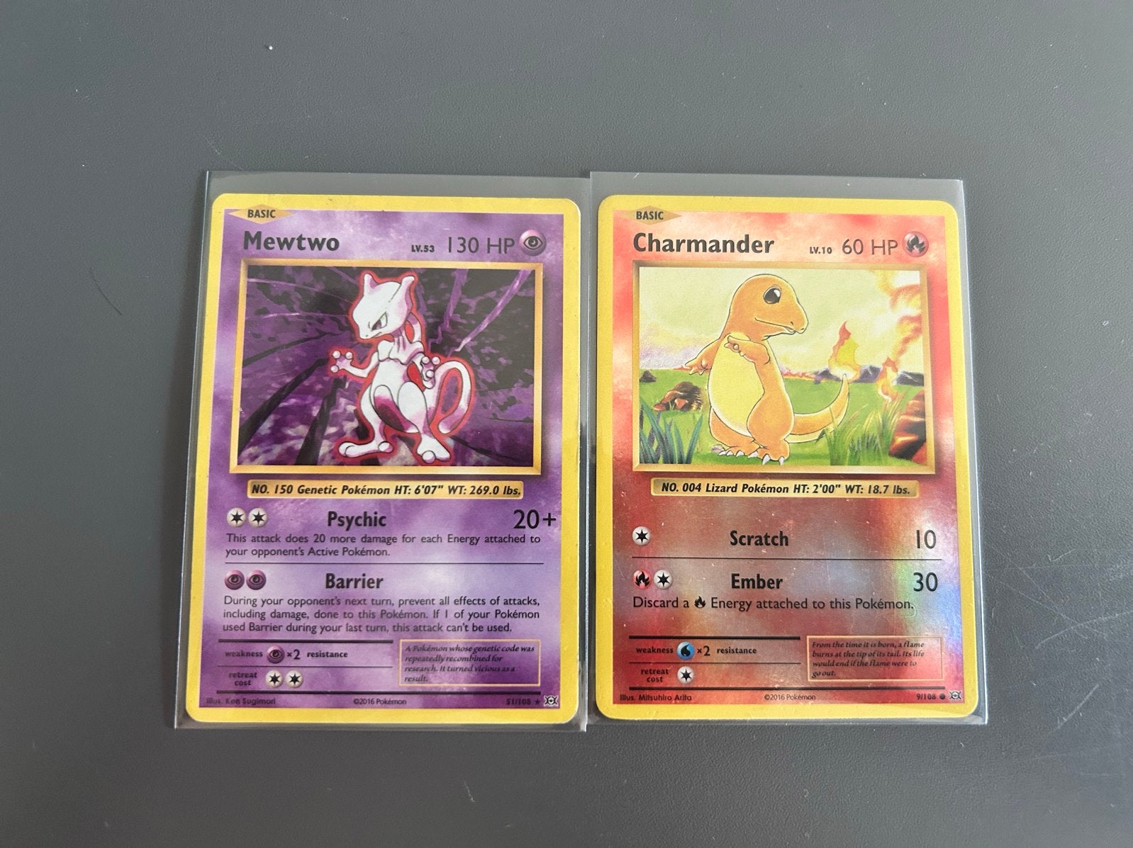 Mewtwo & Charmander Pokémon kaarten, Ophalen of Verzenden, Gebruikt, Meerdere kaarten