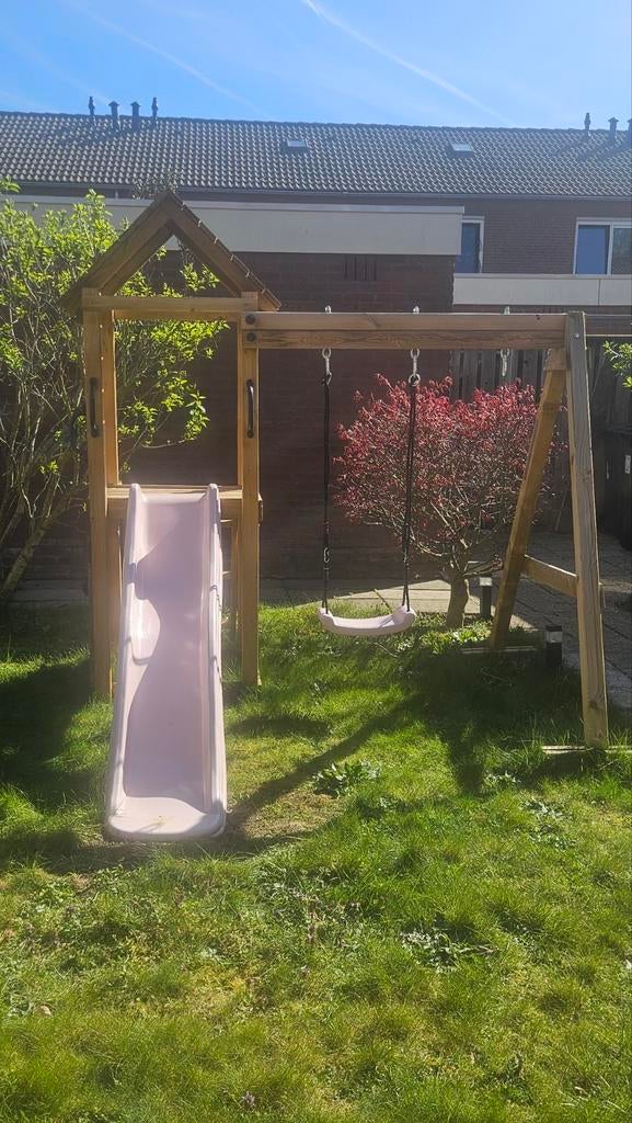 Houten speeltoestel met glijbaan en schommel, Ophalen, Gebruikt, Schommel