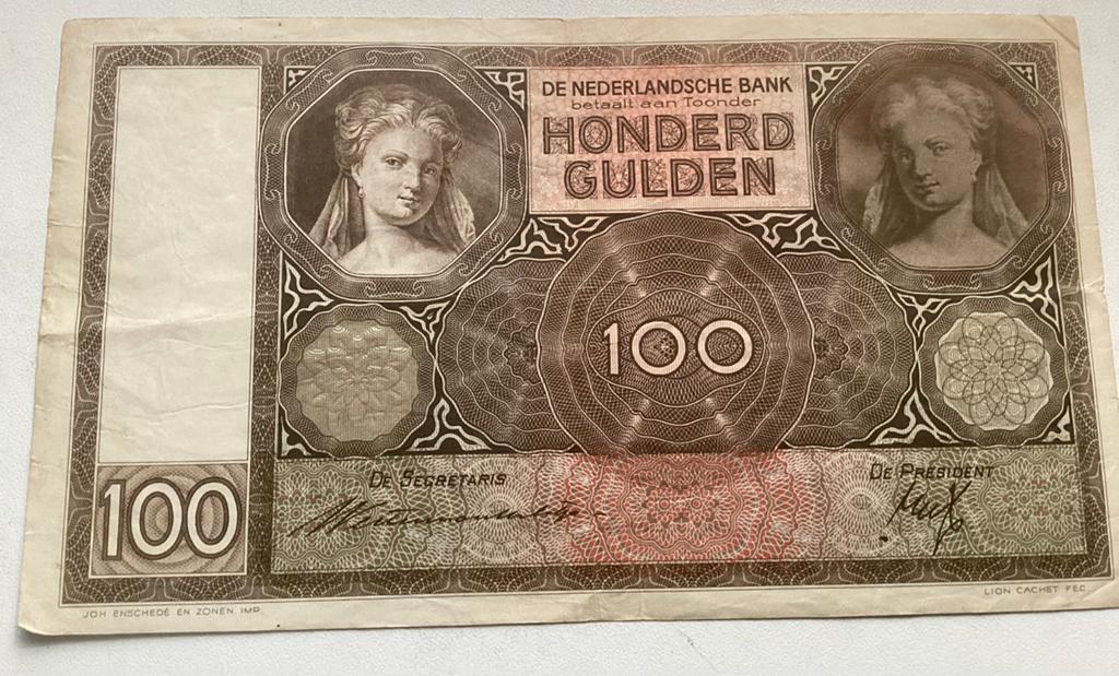 100 gulden Luitspelende Vrouw, Ophalen of Verzenden, 100 gulden, Los biljet