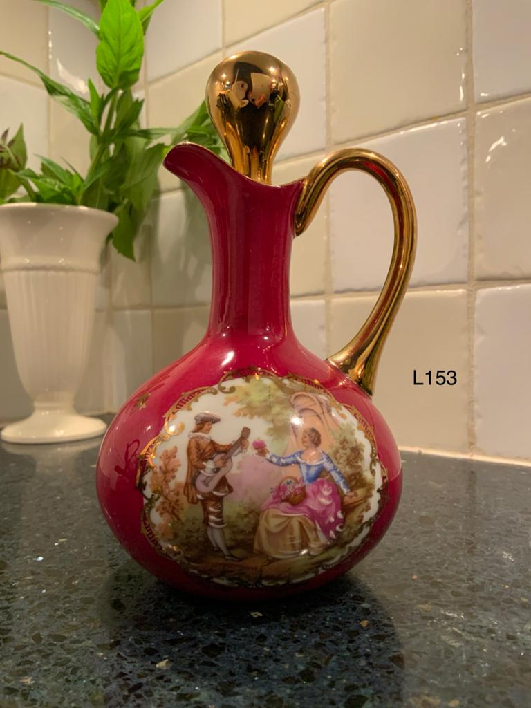 Vintage porseleinen karaf met gouden details en decor, Ophalen of Verzenden