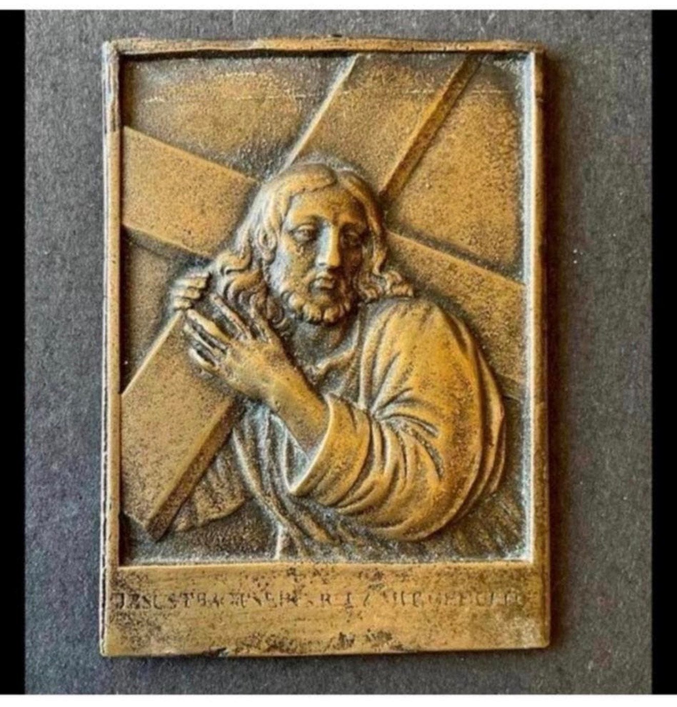 After Leonhard Posch 1800 Plaquette Christus met kruis Brons, Antiek en Kunst, Ophalen of Verzenden