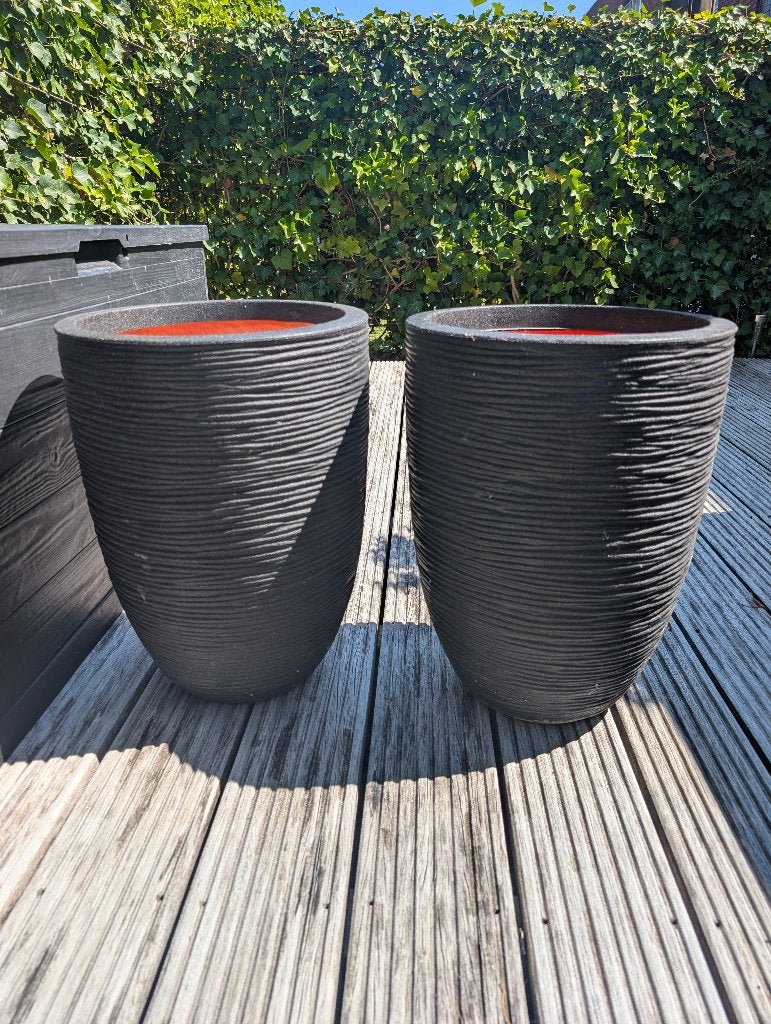 2x Capi Europe Rib bloempot zwart – Ø36 × H47 cm, Tuin en Terras, Overige materialen, Rond, Zo goed als nieuw, Balkon