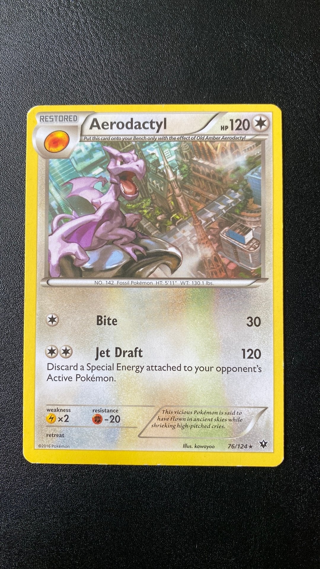 Pokemon aerodactyl 76/124 fates collide, Ophalen of Verzenden, Gebruikt, Losse kaart