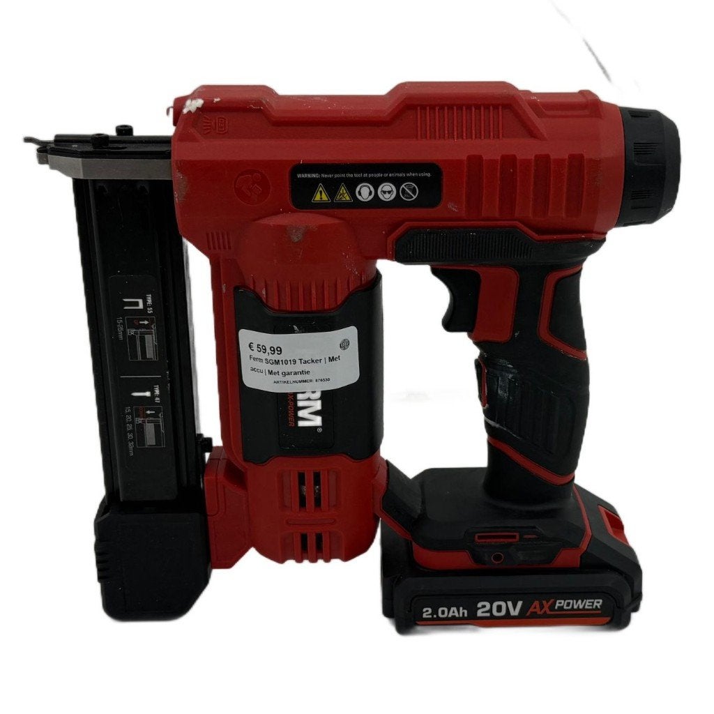 Ferm SGM1019 Tacker | Met accu | Met garantie, Dordrecht@usedproducts.nl, Toulonselaan 72, Ophalen of Verzenden, Zo goed als nieuw