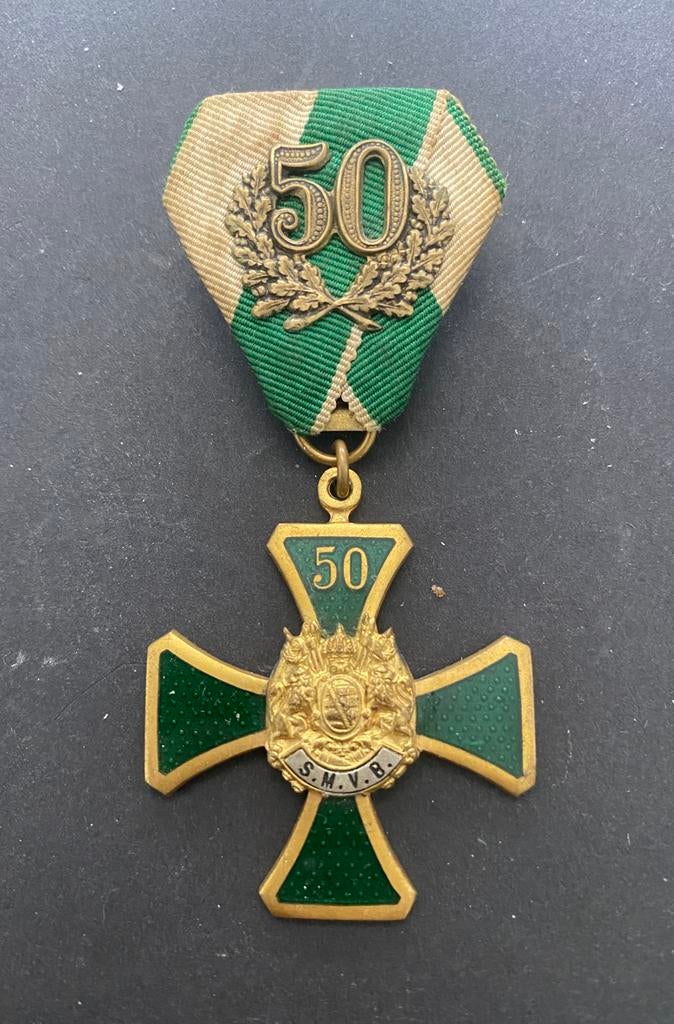Saksen  militair erekruis voor 50 jaar trouwe dienst, Verzamelen, Ophalen of Verzenden, Landmacht, Nederland, Lintje, Medaille of Wings