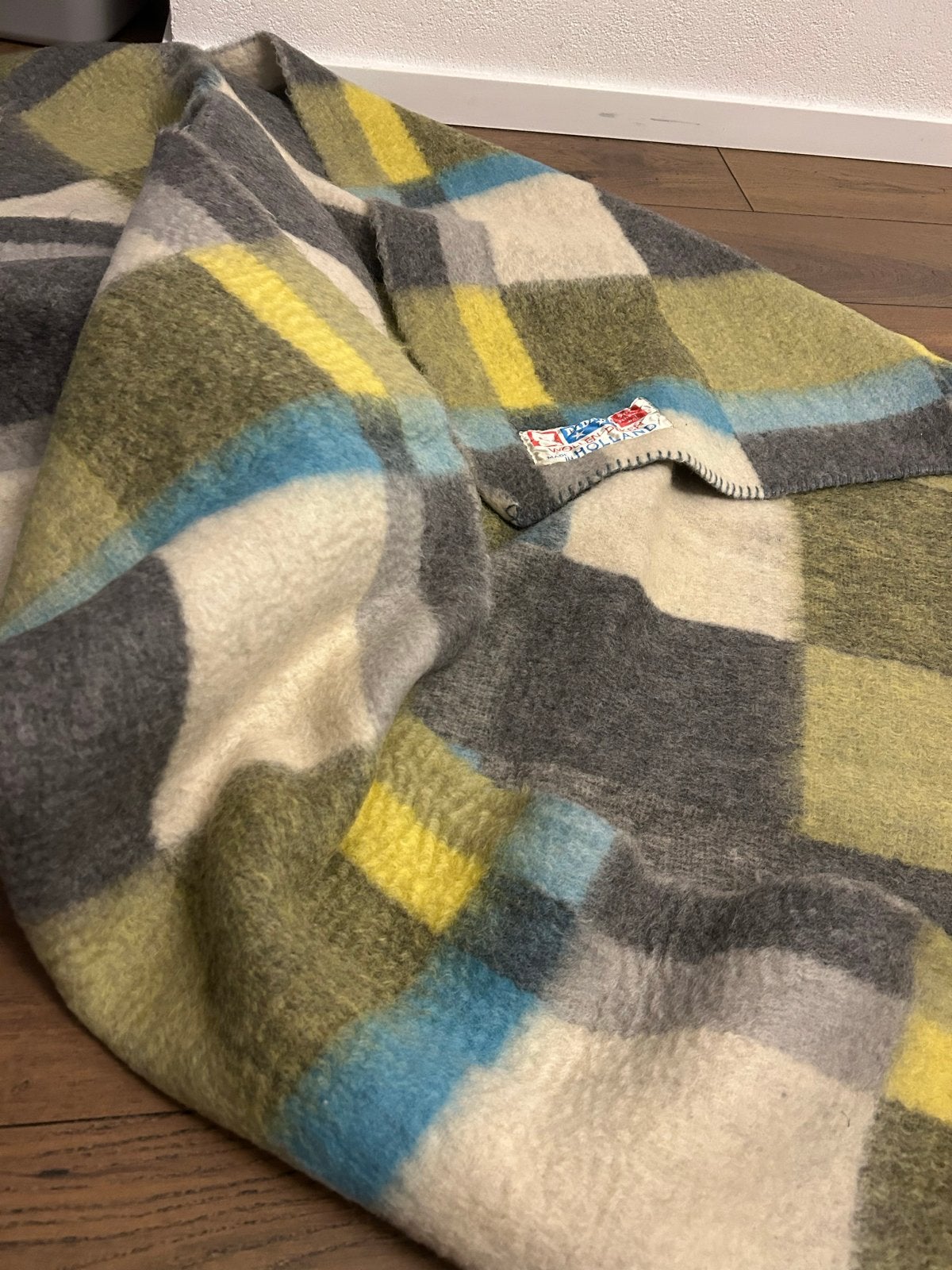 Vintage wollen deken  didas, Gebruikt, 100 tot 150 cm, Geel, Ophalen of Verzenden
