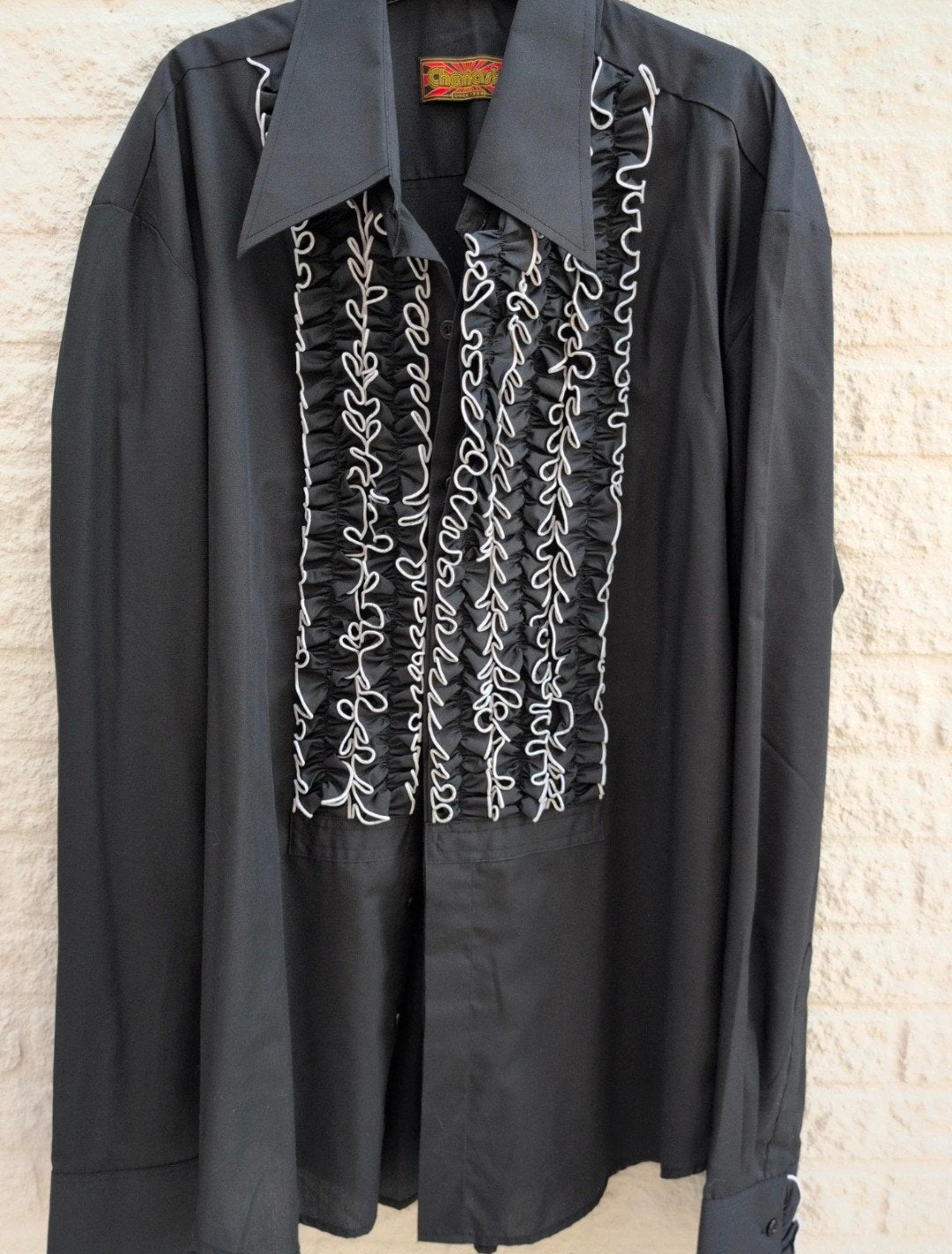 Chenaski Heren Overhemd Zwart met Witte Ruches XL, Zwart, Ophalen of Verzenden, Halswijdte 43/44 (XL), Chenaski