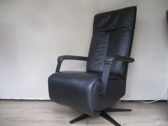 NIEUWSTAAT Montel design relax fauteuil zwart leer 3-mot. XL, Hout, 75 tot 100 cm, Ophalen of Verzenden, Zo goed als nieuw