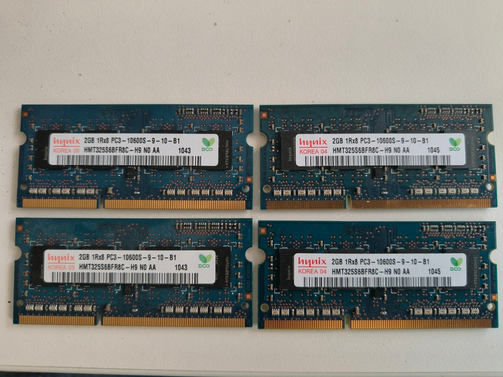Hynix 8GB (4x2GB) DDR3 RAM PC3-10600S Laptop Geheugen, Computers en Software, RAM geheugen, Gebruikt, 8 GB, DDR3, Ophalen of Verzenden