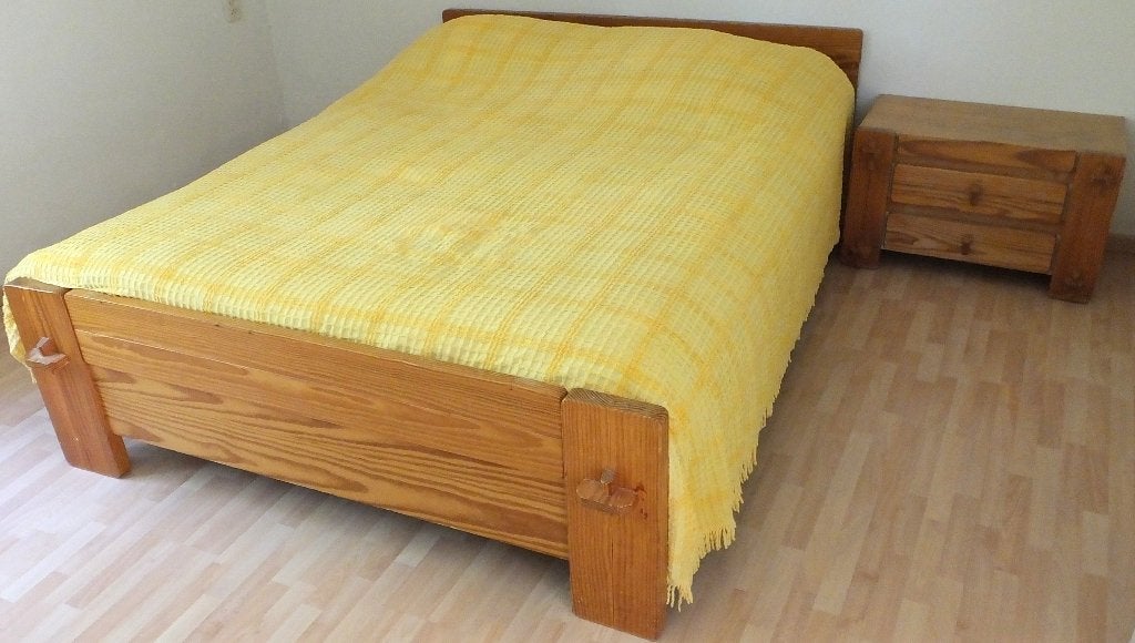 Bed massief grenen 150 cm breed, Ophalen, Gebruikt, Bruin, 210 cm