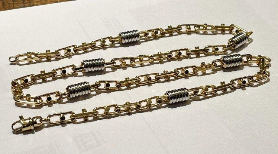 Gouden Ketting Monte Carlo Schakel Bicolor Draaislot 14 KRT, Ophalen of Verzenden, Zo goed als nieuw, Info@kleenedelmetalen.nl