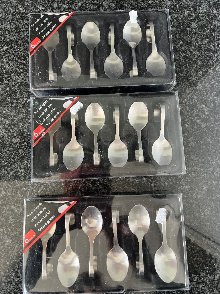 18 AMUSELEPELS nw! in 3xdoos à6 stuks.Alle 3 dozen voor 5,-, Los bestek, Nieuw, Ophalen of Verzenden, Rvs of Chroom