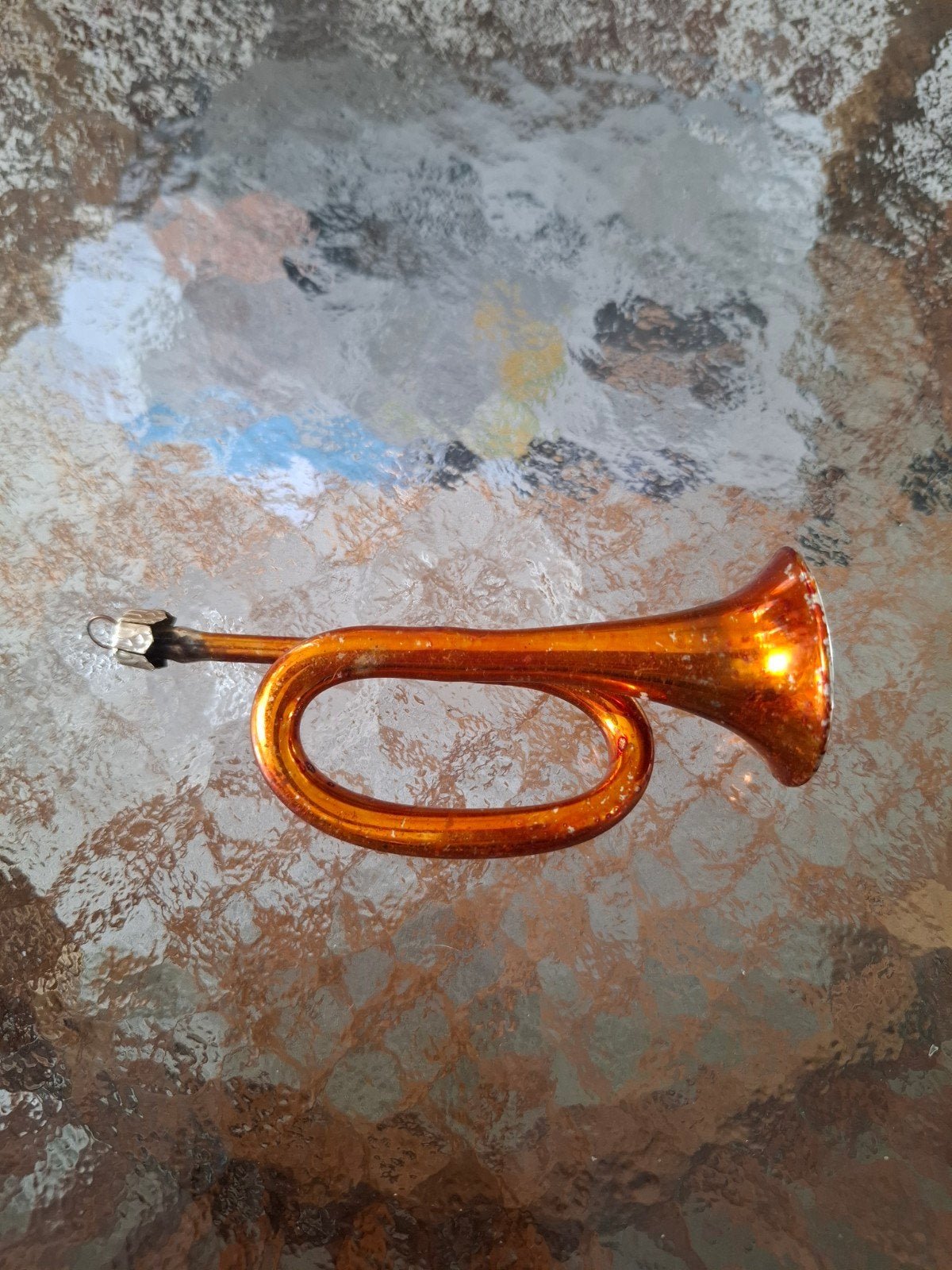 Vintage glazen kerst ornament kerstbal trompet, Ophalen, Gebruikt
