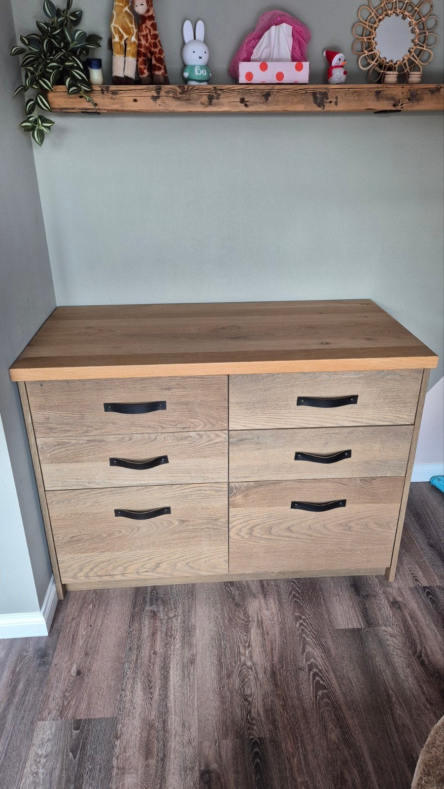 Commode met Eikenhouten blad - 6 Lades, Ophalen, Gebruikt, 100 tot 150 cm, Eikenhout