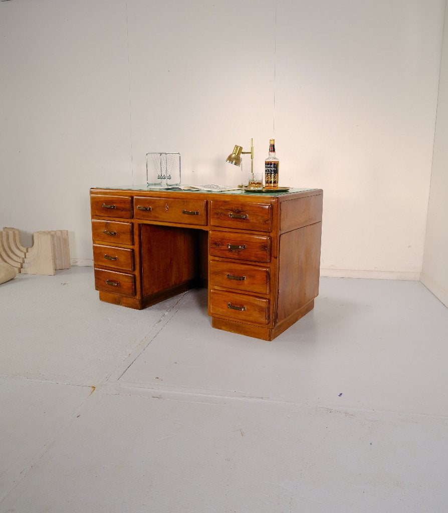 Bureau (Italiaans, vintage, jaren 50), Huis en Inrichting, Bureaus, Ophalen, Met lades, Groen, Gebruikt