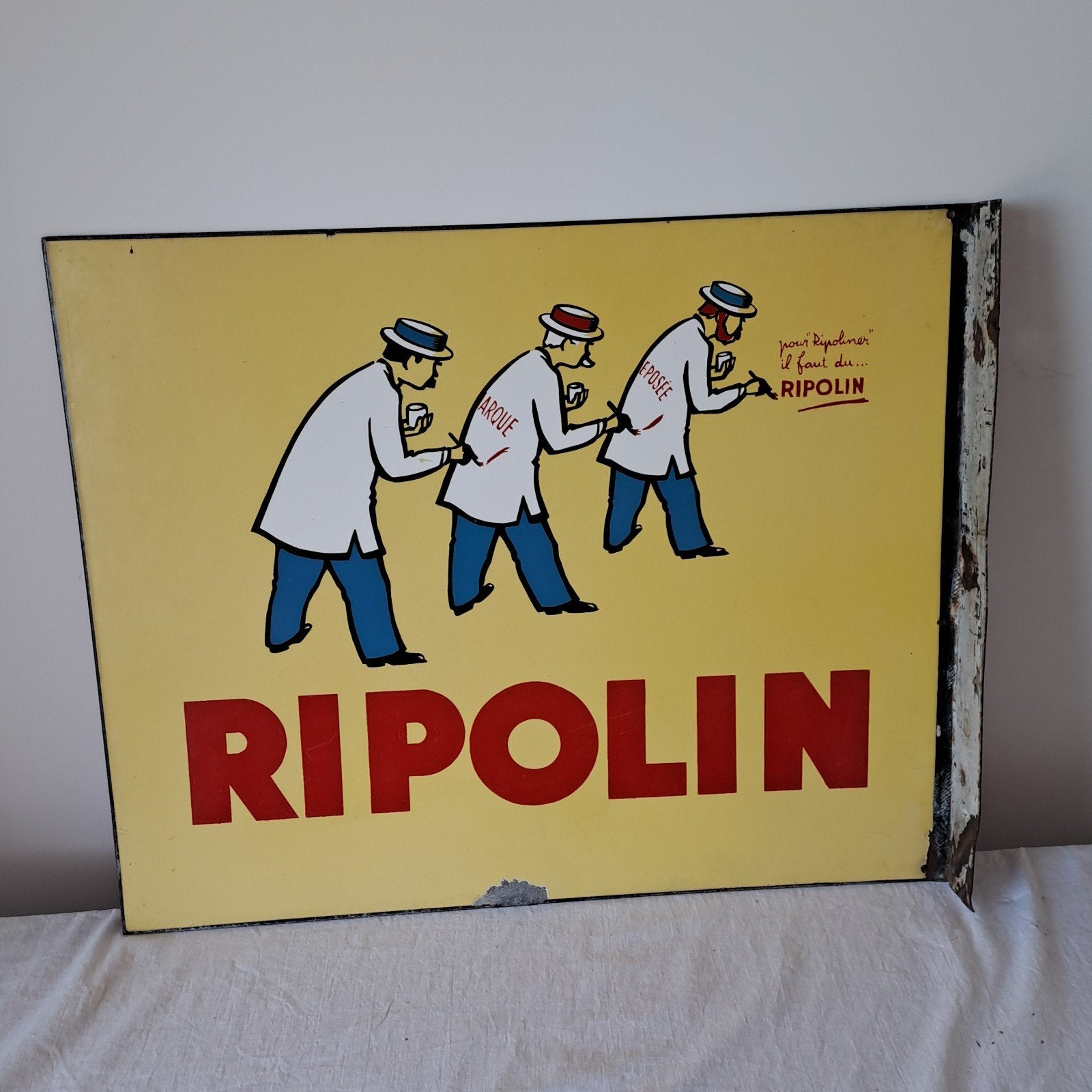 Ripolin emaille dubbelzijdig reclamebord - 61x48x6cm, Ophalen of Verzenden, Gebruikt, Reclamebord