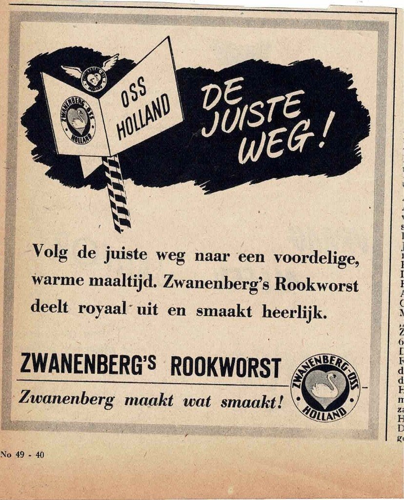 De juiste weg! ZWANENBERG'S ROOKWORST OSS 1950, Verzenden, Zo goed als nieuw, Overige typen