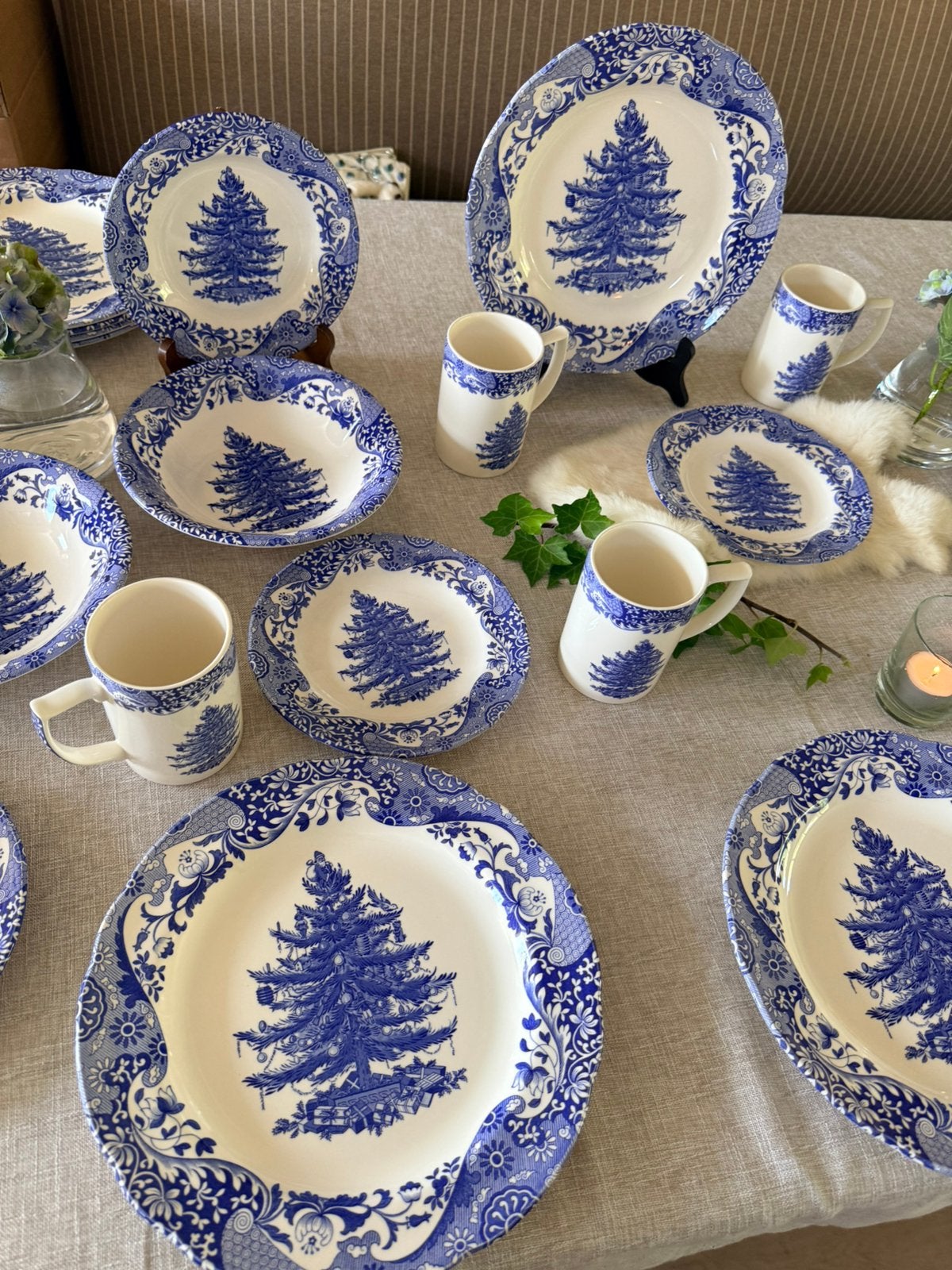 Spode blue italian kerst servies 6/12 pers new made England, Ophalen, Nieuw, Porselein, Compleet servies