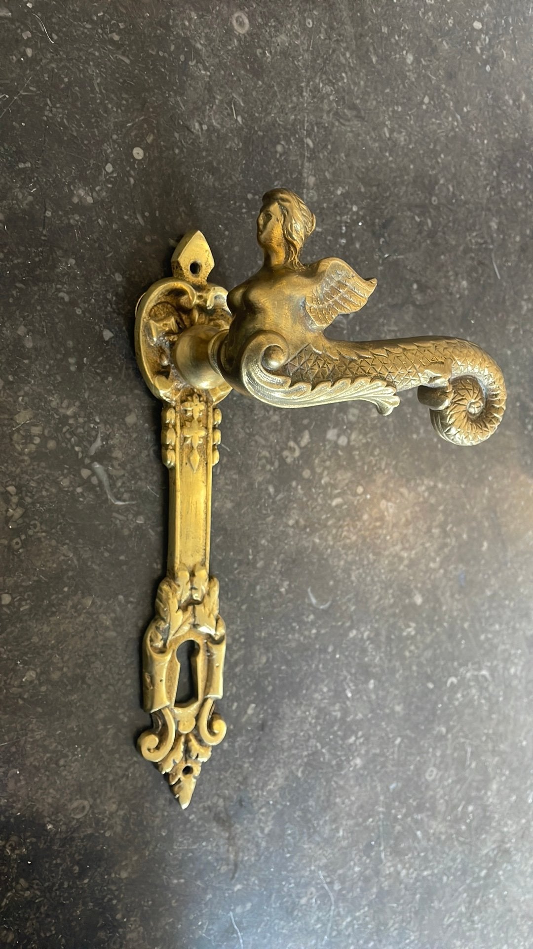 Enkele Messing ZEEMEERMIN Deurklink ANTIEK Art Nouveau GOUD, Ophalen of Verzenden