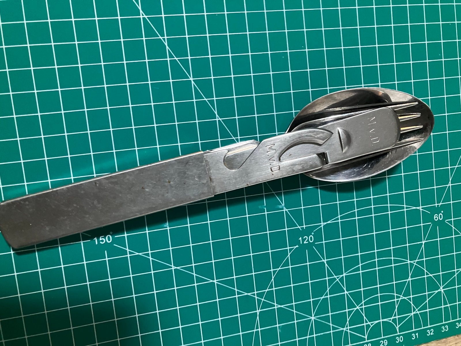 Vintage M.v.D. Militair Bestek Set - Lepel, Vork, Mes, Verzamelen, Militaria | Algemeen, Ophalen of Verzenden, Landmacht, Mes of Dolk