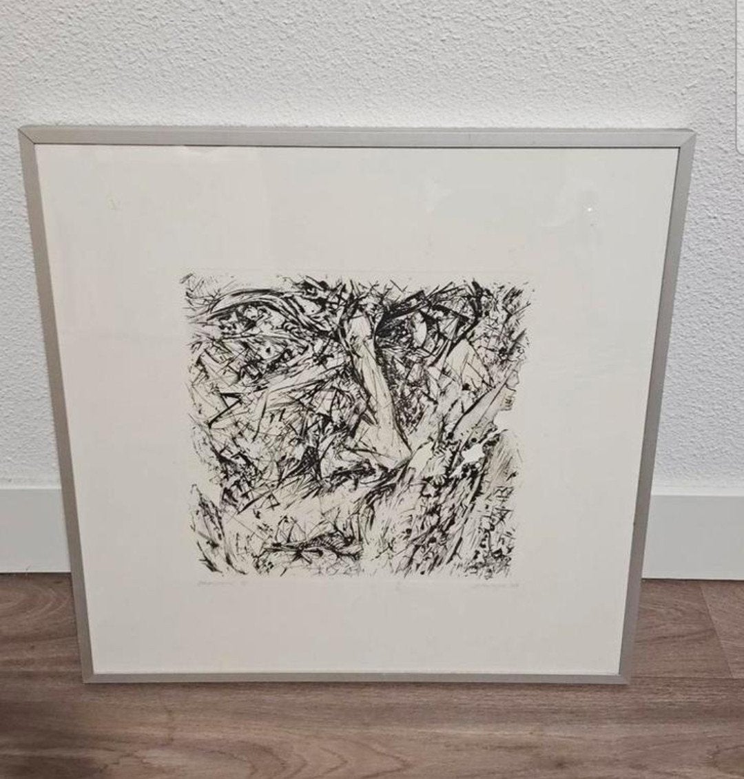 Joep Hertoghs (1953-2012) - 'Gekopt portret' - 1970 (1/8), Antiek en Kunst, Kunst | Etsen en Gravures, Ophalen, Ingelijst, Portret