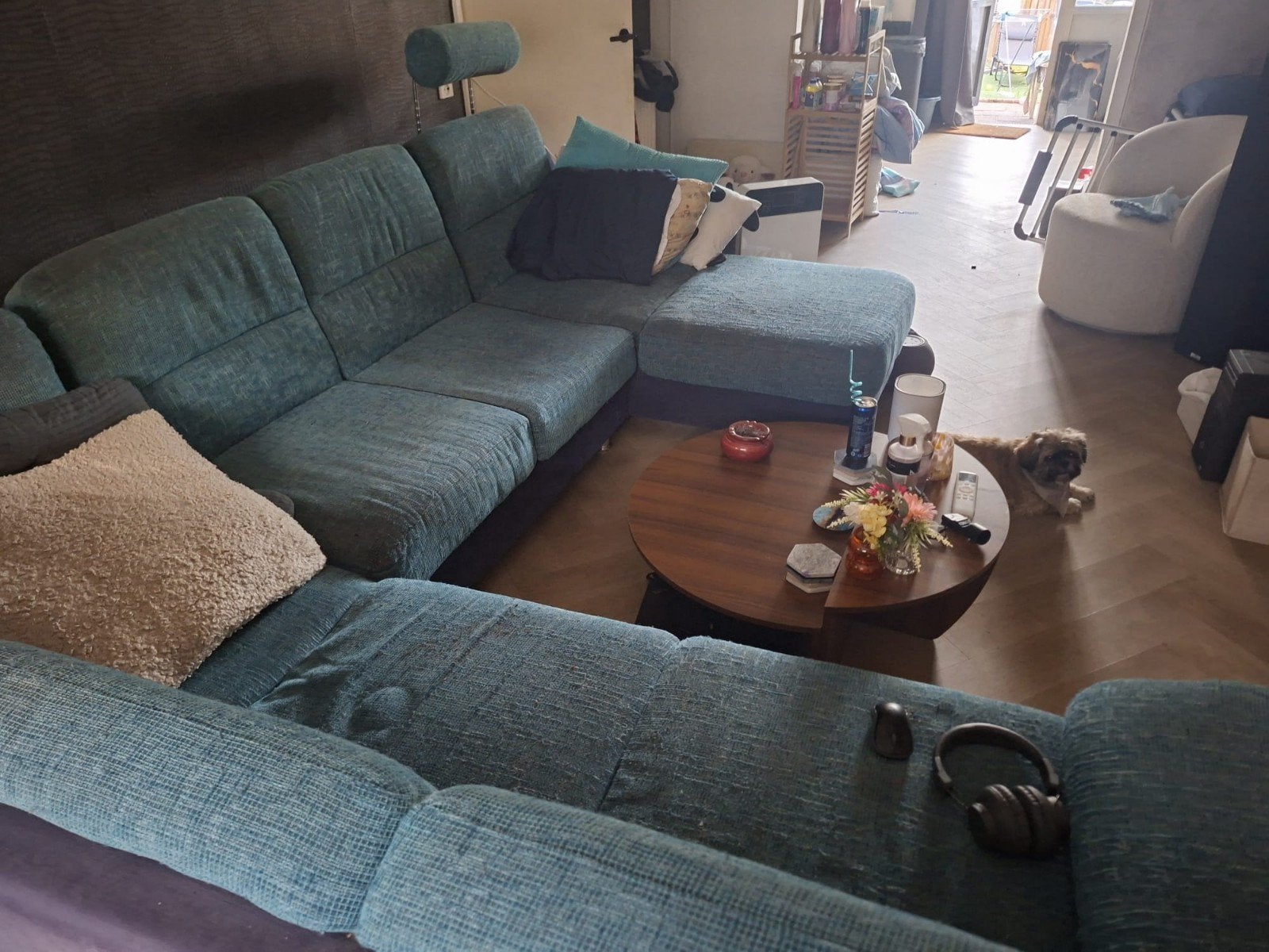 hoekbank stof u vorm, Ophalen, Gebruikt, Stof