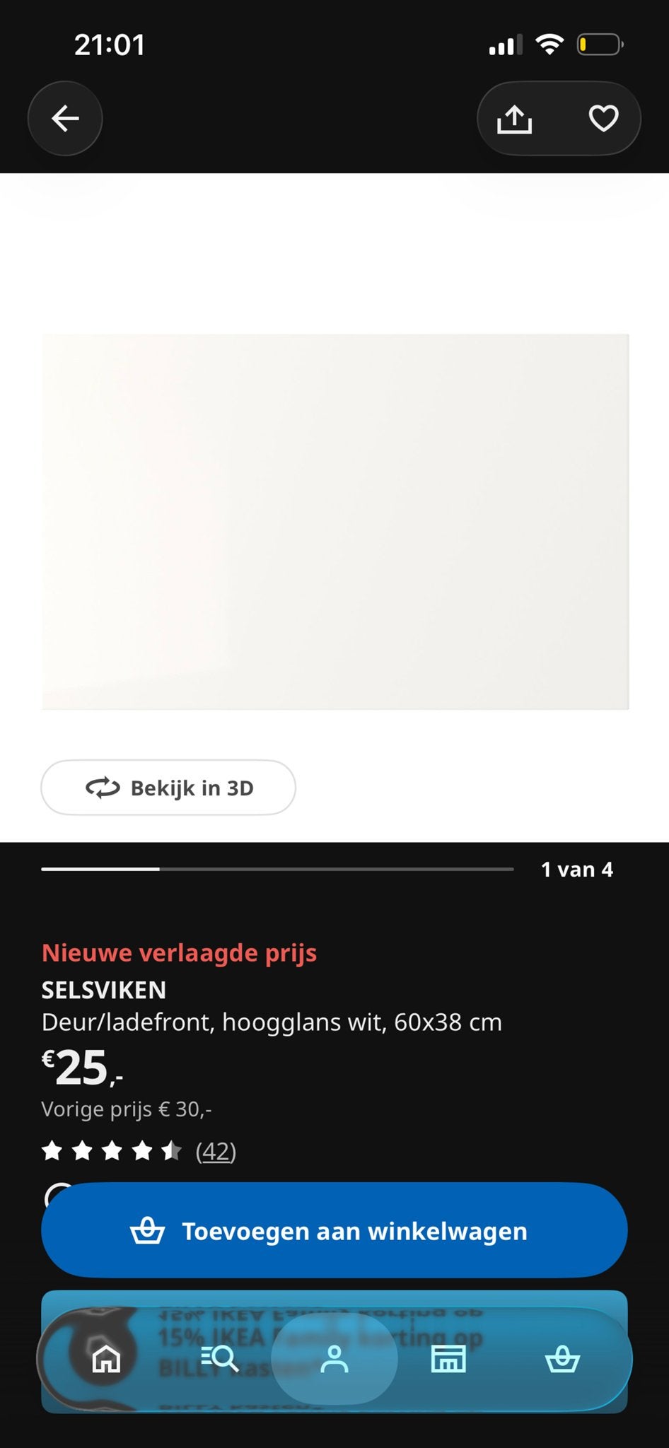 2x IKEA Selsviken Deur/ladefront hoogglans wit 60x38 cm, Ophalen, Gebruikt