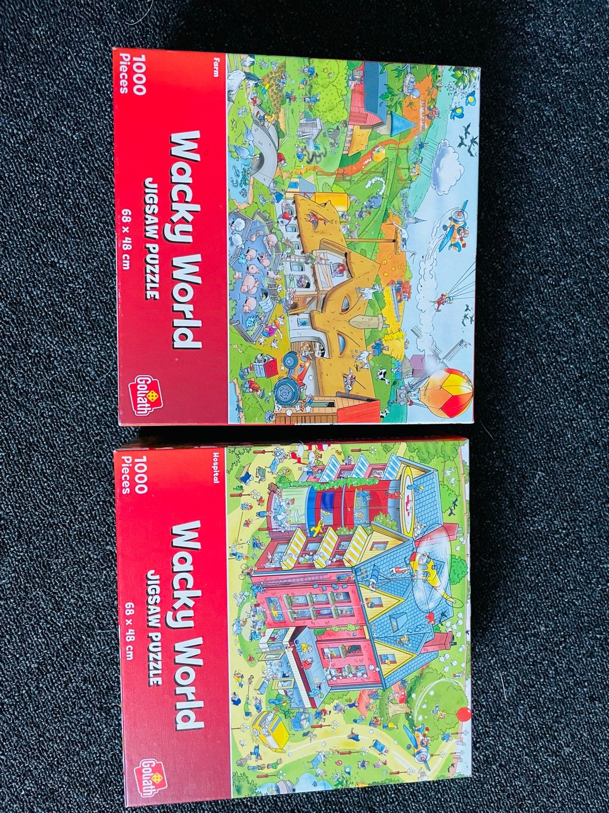 Wacky World Jigsaw Puzzel - Farm & Hospital (2x 1000 stukjes, Ophalen of Verzenden, 500 t/m 1500 stukjes, Gebruikt, Legpuzzel