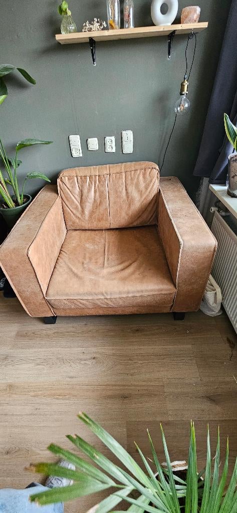 Stoel leer, cognac kleur, Ophalen, Gebruikt, Bruin, Leer