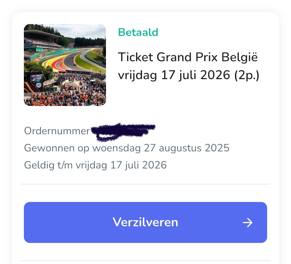 Spa formule 1 2026, Verzenden, Formule 1