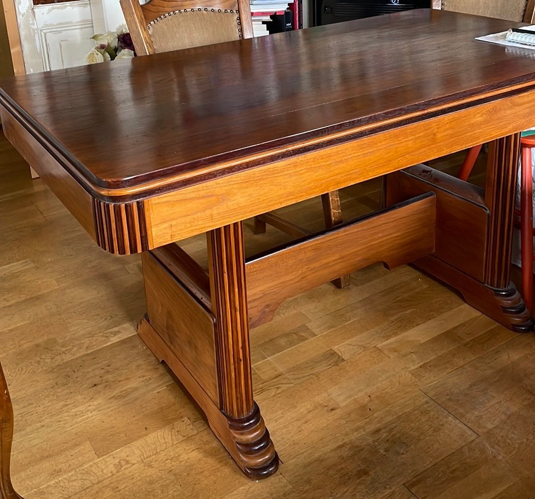 Antieke notenhouten Art-Deco eettafel met unieke details, Ophalen