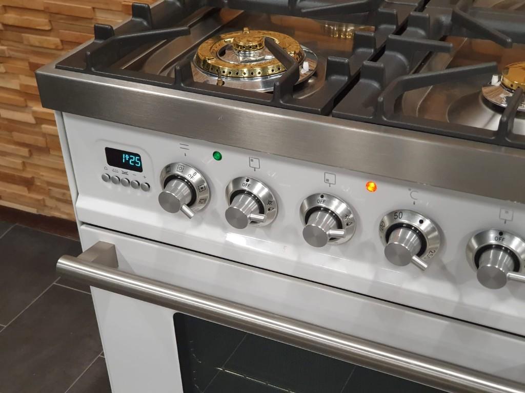 🔥Luxe Boretti Fornuis 90cm hoogglans wit rvs 2 ovens 6 pits, Witgoed en Apparatuur, Ophalen, 60 cm of meer, Zo goed als nieuw