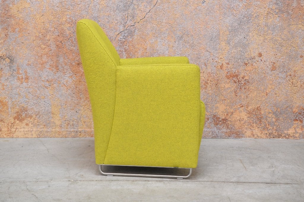 ZGANieuw groengele stoffen Leolux Galathea design fauteuil, Leolux, Leolux, 75 tot 100 cm, Ophalen of Verzenden
